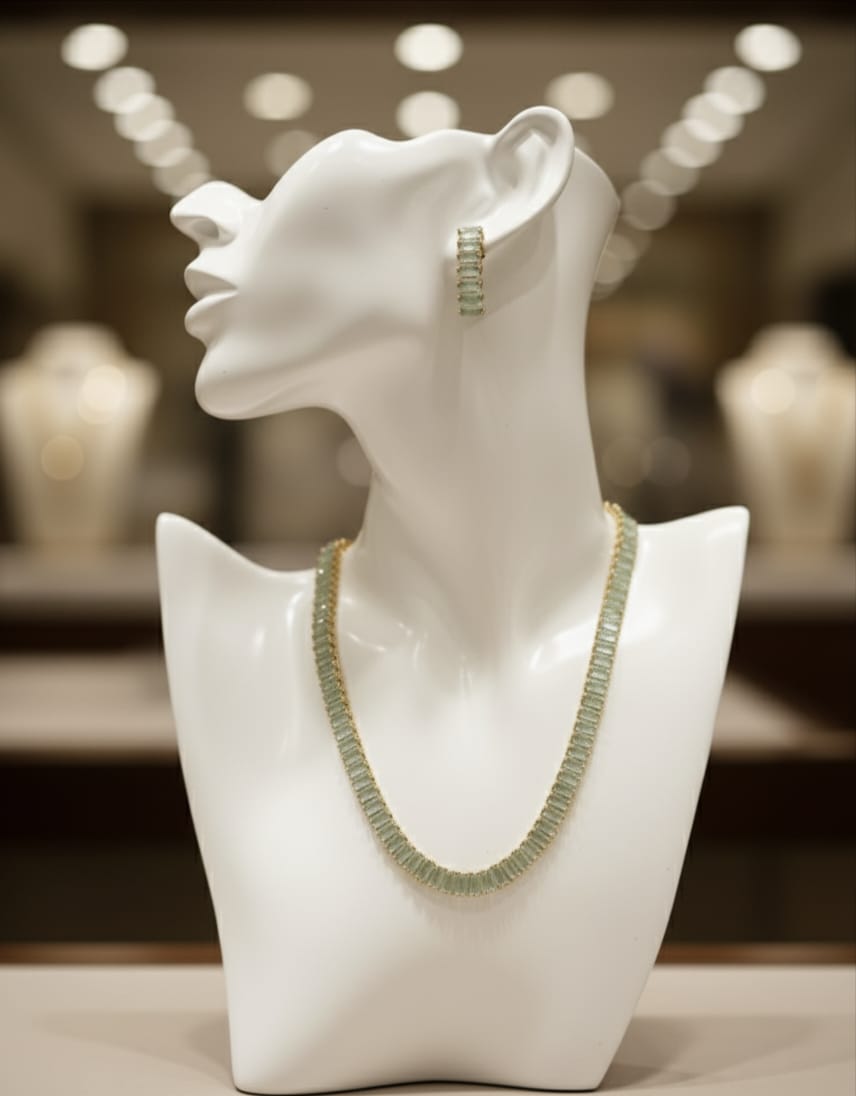 Mint Green Stone Elegant Necklace & Earrings Set