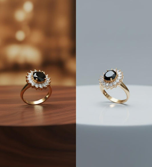 Oval Black Stone Sunburst Ring