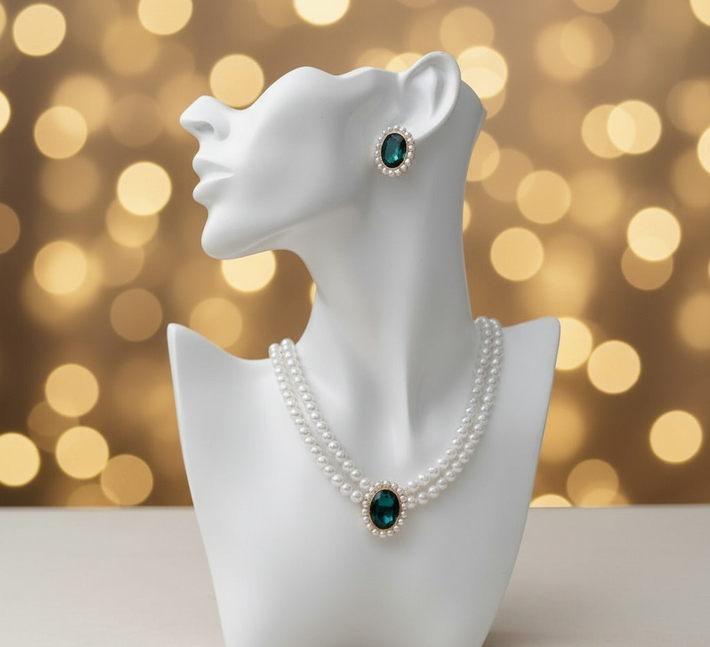 Luxury Diamond & Beaded Pearls Gold - Jewelry Set