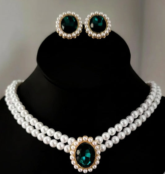 Luxury Diamond & Beaded Pearls Gold - Jewelry Set