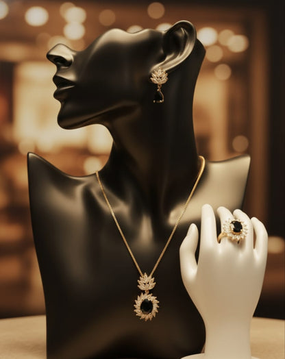 Black Stone Crystal Gold Plated Jewelry Set