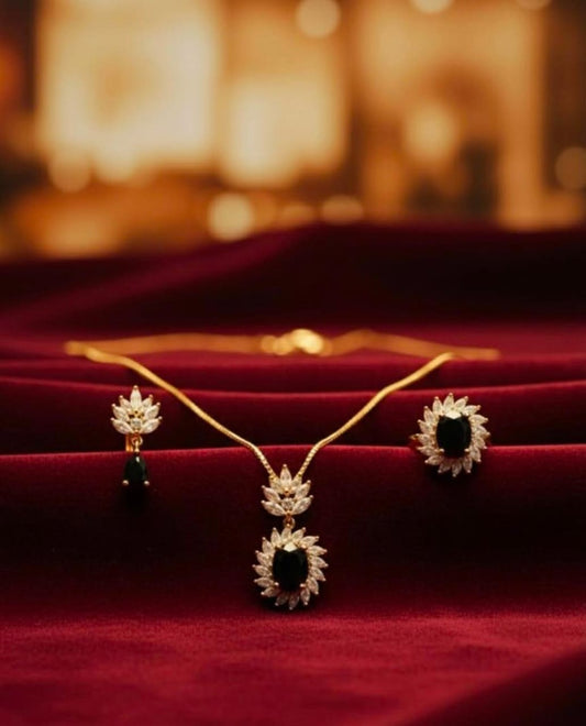 Black Stone Crystal Gold Plated Jewelry Set