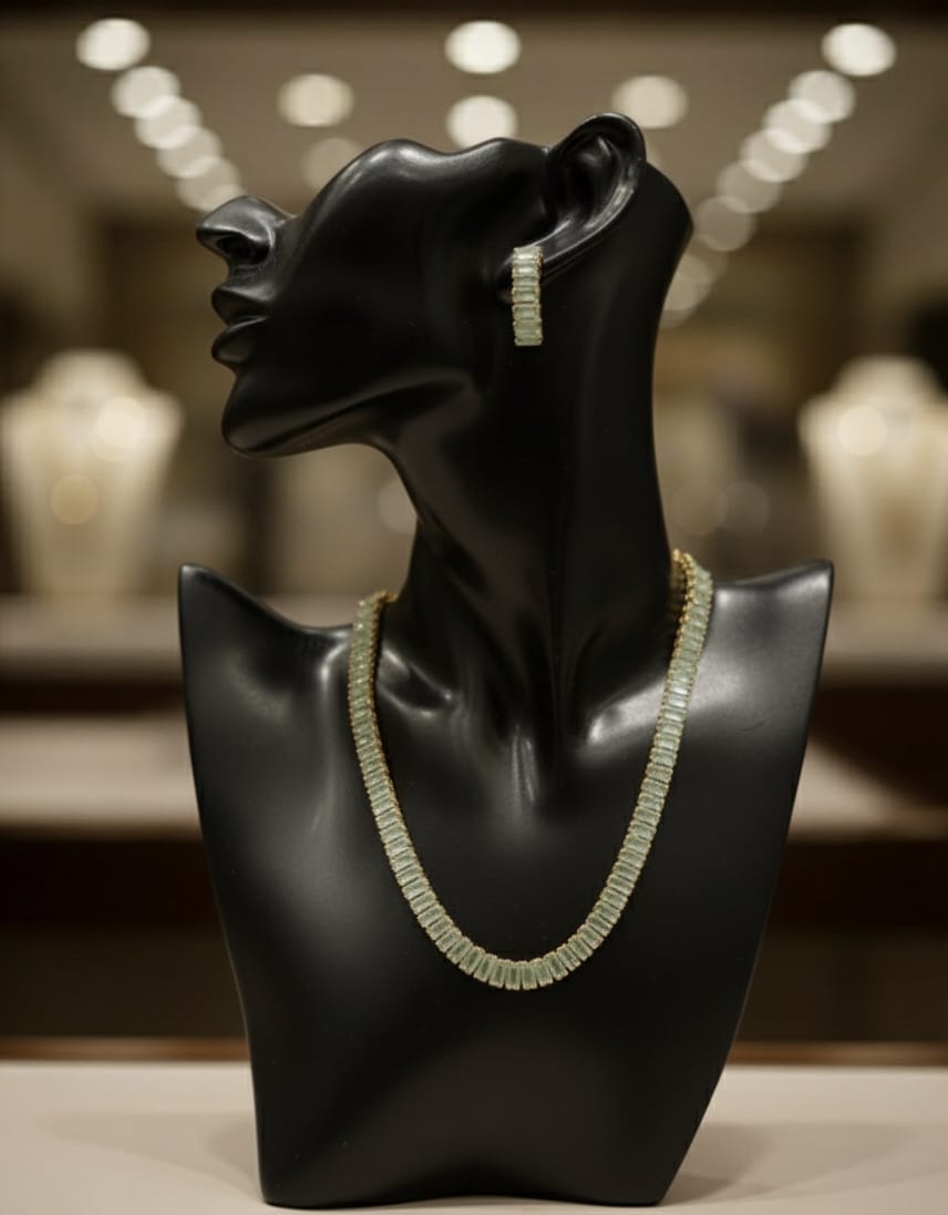 Mint Green Stone Elegant Necklace & Earrings Set