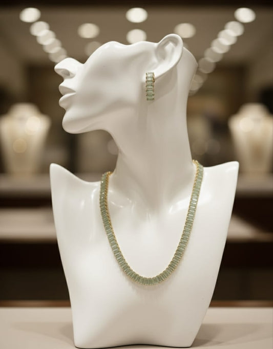 Mint Green Stone Elegant Necklace & Earrings Set